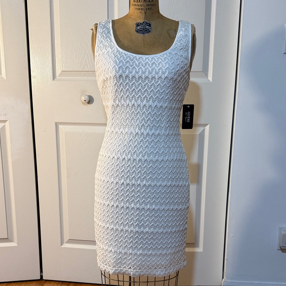 Guess White Textured Mini Dress